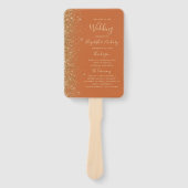 Burnt Sinaasappel Goud Glitter Edge Trouwprogramma Handwaaier (Voorkant)