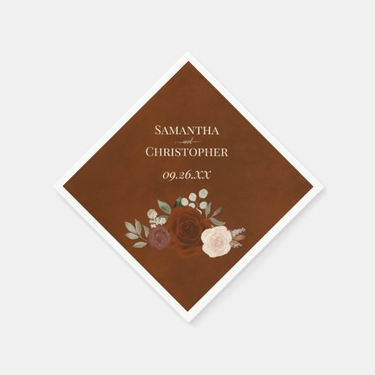 Burnt Umber Boho Floral Diagonal Wedding Servet (Hoek)