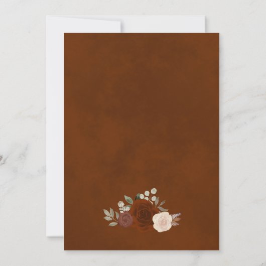 Burnt Umber Rust Oranje Waterverf Rozen Weddenscha Kaart (Achterkant)