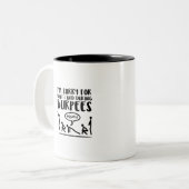 Burpees oefent excuses uit tweekleurige koffiemok (Voorkant links)