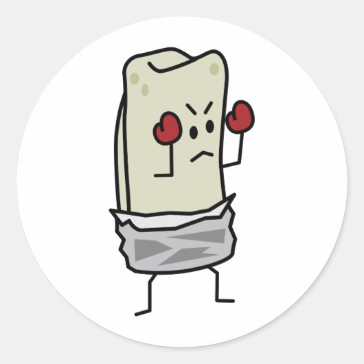 Burrito Boxer Fighter met rode bokshandschoenen Ronde Sticker (Voorkant)