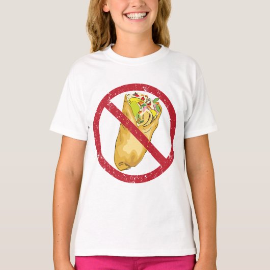 Burrito's mogen geen humoristisch voedselverbod te t-shirt (Voorkant)