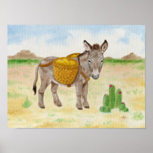 Burro met mandjesafdrukken poster
