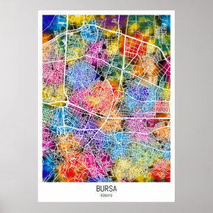 Bursa Türkiye Stadsplattegrond Poster