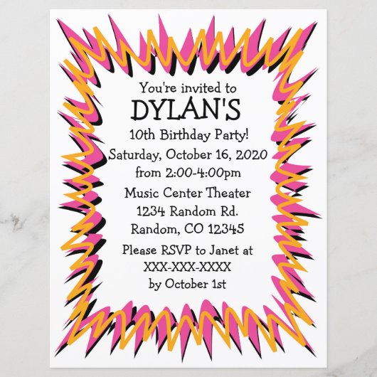 Burst uitnodigingen voor themalubrieksfeesten (Voorkant)