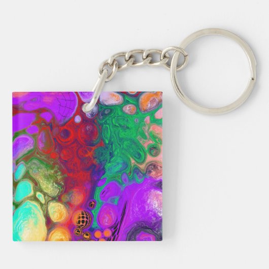 Burst van Colors Digital Fluid Art Sleutelhanger (Achterkant)