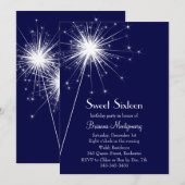 Burst van Sparkles Sweet Sixteen Invitation (blauw Kaart (Voorkant / Achterkant)