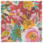 BURSTBold Red Waterverf Floral fabric Stof (Close Up)