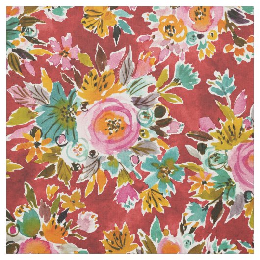 BURSTBold Red Waterverf Floral fabric Stof (Swatch)