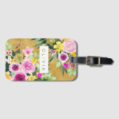BURSTING BOUQUET Mosterdgeel Kleurrijk Custom Bagagelabel (Voorkant (horizontaal))