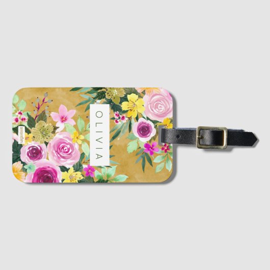 BURSTING BOUQUET Mosterdgeel Kleurrijk Custom Bagagelabel (Voorkant (horizontaal))