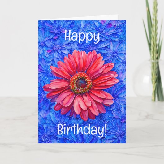 Bursting Daisy Flowers Red Daisy Art Birthday Kaart (Voorkant)