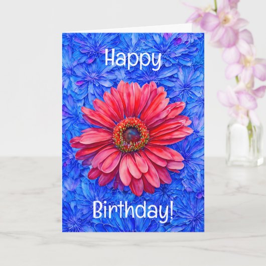 Bursting Daisy Flowers Red Daisy Art Birthday Kaart (Orchidee)