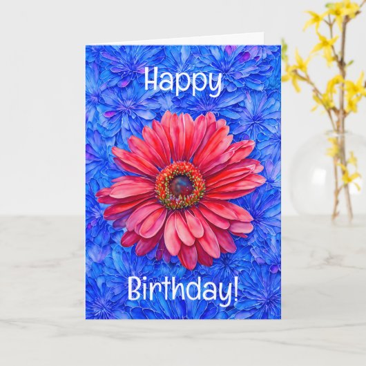Bursting Daisy Flowers Red Daisy Art Birthday Kaart (Gele Bloem)