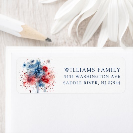 Bursting Fireworks Patriotic Return Address Label (Insitu)