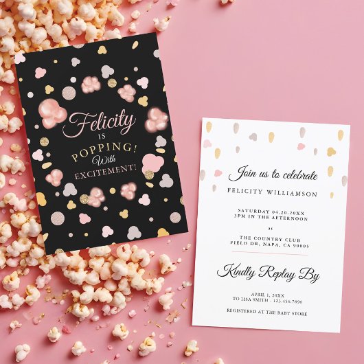 Bursting Popcorn Baby shower Invitation Kaart