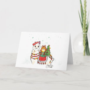 Burt en zijn lama-vriend Francine kerstkaart Feestdagen Kaart