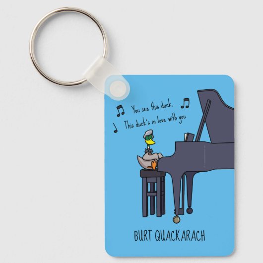 Burt Quackarach Eend Grappige Pianospeler Kunstwer Sleutelhanger (Voorkant)