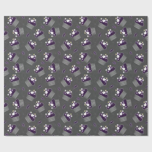 Burtonesque Skull Cupcake and Bats Wrapping Paper Cadeaupapier (Vlak)