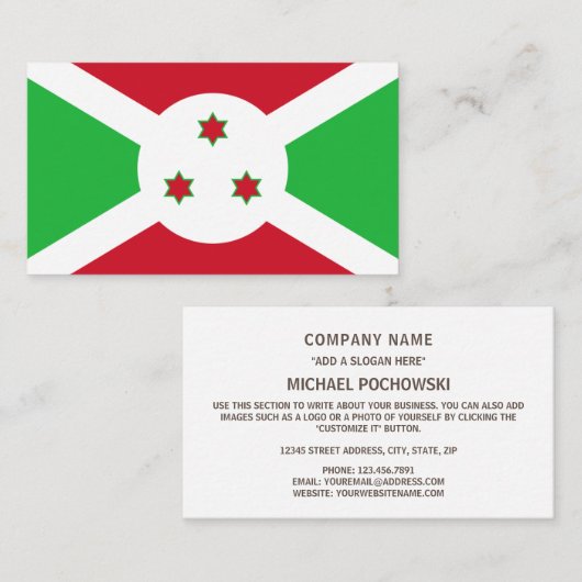 Burundese vlag, vlag van Burundi Visitekaartje (Voorkant / Achterkant)