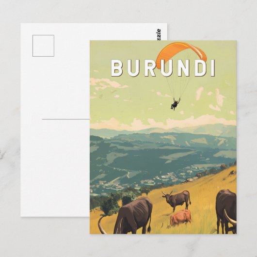 Burundi Illustratie Reizen Art Vintage Briefkaart (Voorkant / Achterkant)