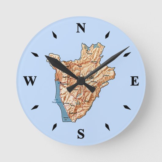 Burundi Map Clock Ronde Klok (Voorkant)