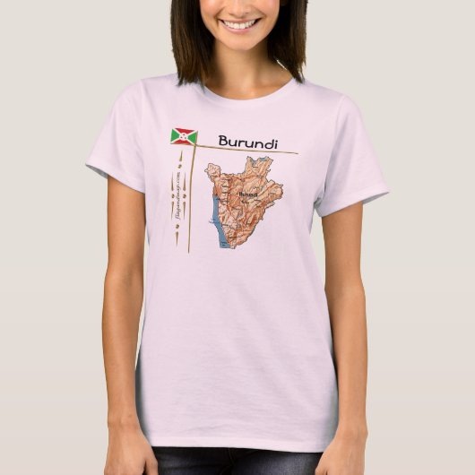 Burundi Map + Vlag + Titel T-Shirt (Voorkant)
