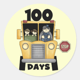 Bus 100 dagen schoolt-shirts en cadeautjes ronde sticker