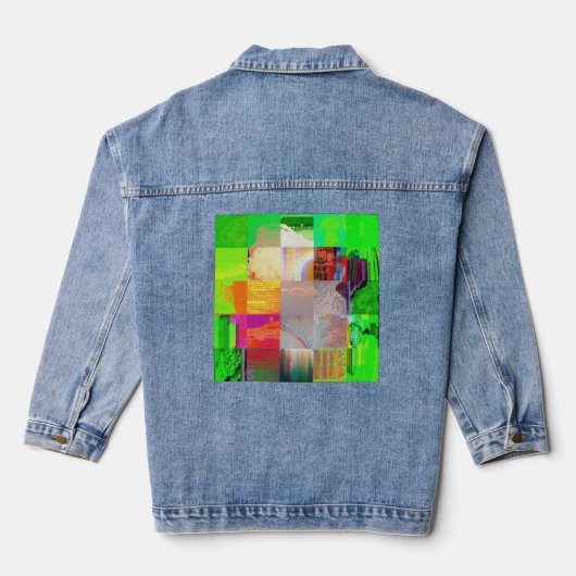 Bus 1521 Abstracte glitchkunst cyberpunk raster Denim Jacket (Achterkant)