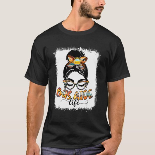 Bus Aide Life Messy Bun Women Leopard Bus Aide T-shirt (Voorkant)