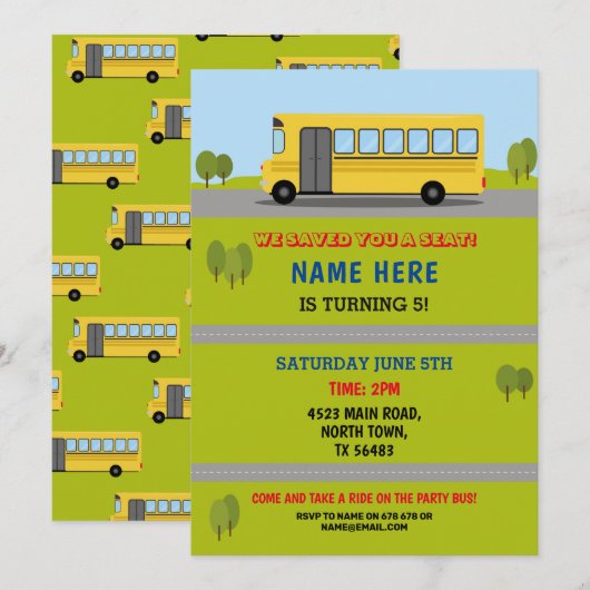 Bus Birthday Invitation Buses Kaart (Voorkant / Achterkant)