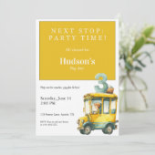 Bus Birthday Invitation • Kids Party Kaart (Staand voorkant)