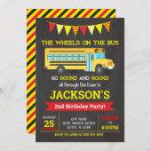 Bus Birthday Invitation / Wheels on Bus Kaart (Voorkant / Achterkant)