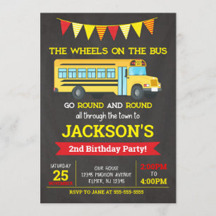 Bus Birthday Invitation / Wheels on Bus Kaart