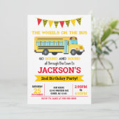 Bus Birthday Invitation / Wheels on Bus Kaart (Staand voorkant)