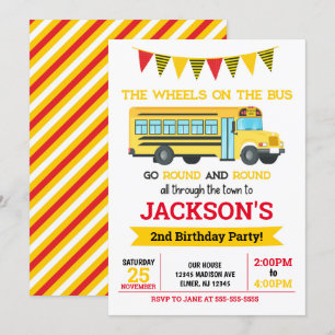 Bus Birthday Invitation / Wheels on Bus Kaart