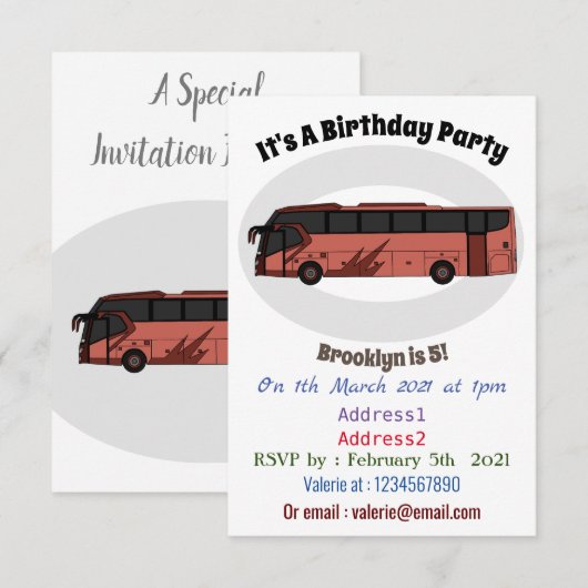 Bus cartoon illustratie kaart (Voorkant / Achterkant)