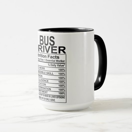 Bus Driver Nutrition Facts Mok (Voorkant rechts)