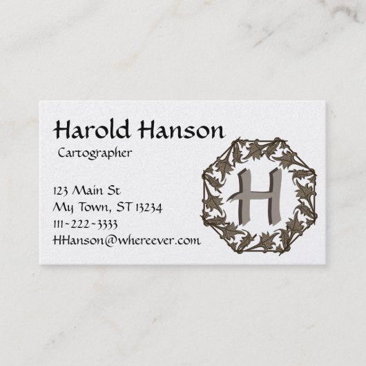 Bus. Kaart - Rond bladeren met monogram Visitekaartje (Voorkant)