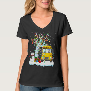 Bus-kerstboomverlichting Santa Hat School Bus T-shirt