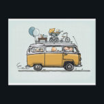 bus met baby briefkaart<br><div class="desc">Zachte gekleurde tekening van een kampeerauto met baby</div>