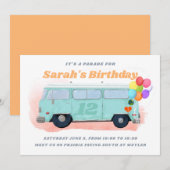 bus Retro 70s Birthday Parade Uitnodiging (Voorkant / Achterkant)