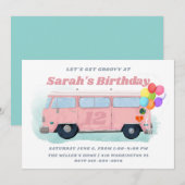 bus Retro 70s Groovy Birthday Party Kaart (Voorkant / Achterkant)