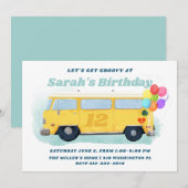 bus Retro 70s Groovy Birthday Party Kaart (Voorkant / Achterkant)