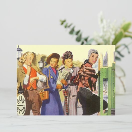 Bus Stop BFF Retro Gal Pals Uitnodiging (Staand voorkant)