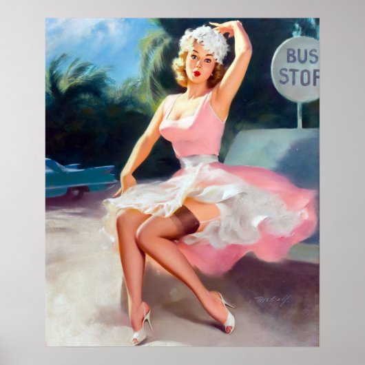 Bus stoppen met draaien omhoog poster (Voorkant)