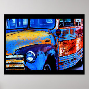 Bus van vele kleuren poster