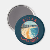Busan Haeundae Beach Retro Distressed Circle Magneet (Voorkant / Achterkant)