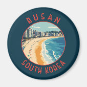 Busan Haeundae Beach Retro Distressed Circle Magneet (Voorkant)