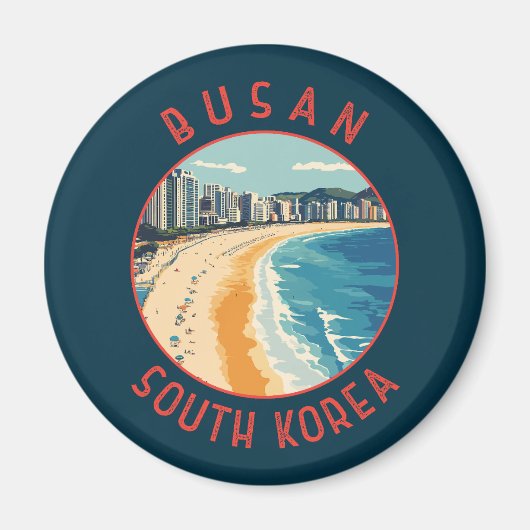 Busan Haeundae Beach Retro Distressed Circle Magneet (Voorkant)